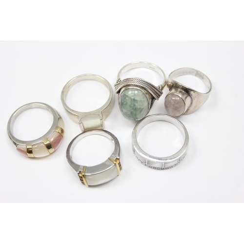 2254 - 6 assorted 925 silver dress rings, mainly Mother of Pearl mounted in various designs, mixed sizes ap... 