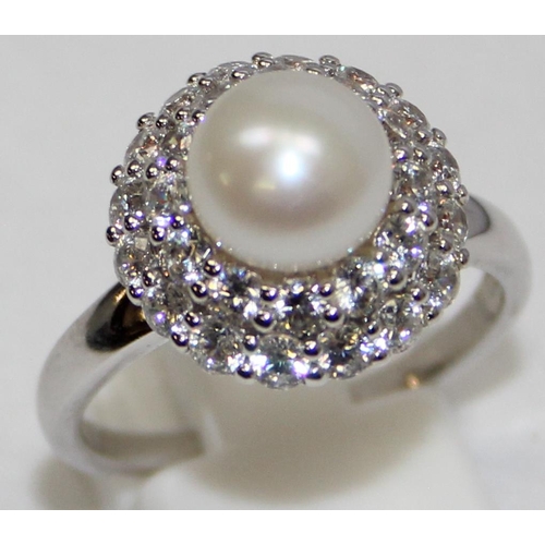 2258 - 3 assorted 925 silver dress rings, pearl and white stone mounted in various designs, mixed sizes app... 