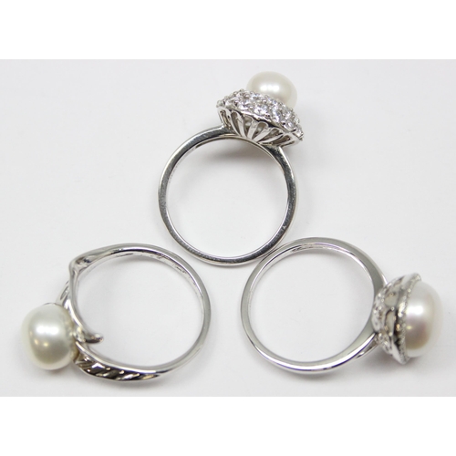 2258 - 3 assorted 925 silver dress rings, pearl and white stone mounted in various designs, mixed sizes app... 