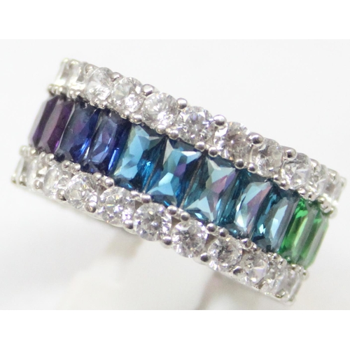 2260 - An unusual 925 silver eternity ring set with white stones and graduated multi-coloured rainbow of st... 