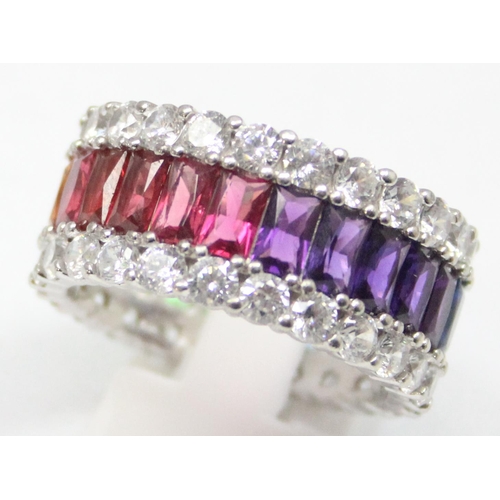 2260 - An unusual 925 silver eternity ring set with white stones and graduated multi-coloured rainbow of st... 