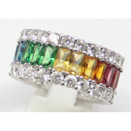 2260 - An unusual 925 silver eternity ring set with white stones and graduated multi-coloured rainbow of st... 