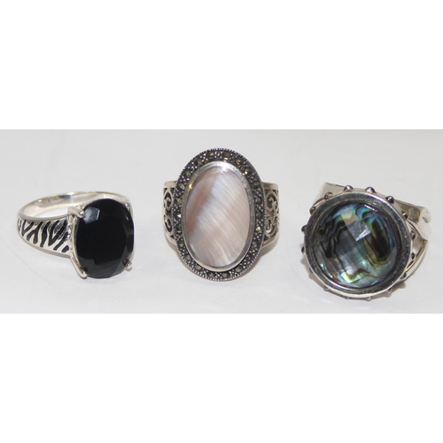 2261 - 3 assorted chunky 925 silver dress rings, various stones and designs, mixed sizes approx T-U