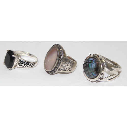 2261 - 3 assorted chunky 925 silver dress rings, various stones and designs, mixed sizes approx T-U