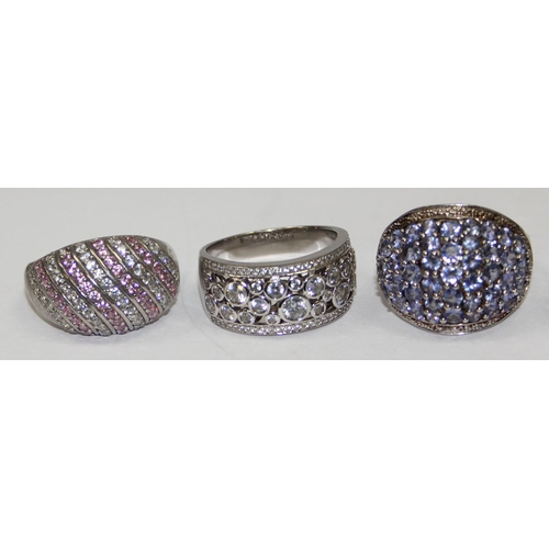 2264 - 5 assorted chunky 925 silver dress rings, various stones and designs, all approx size T