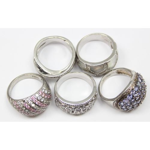 2264 - 5 assorted chunky 925 silver dress rings, various stones and designs, all approx size T