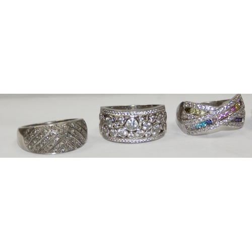 2265 - 6 assorted chunky 925 silver dress rings, mainly white stones in various designs, mixed sizes approx... 