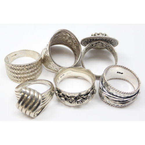 2266 - 6 assorted chunky 925 silver dress rings, mainly silver bands in various designs, mixed sizes approx... 