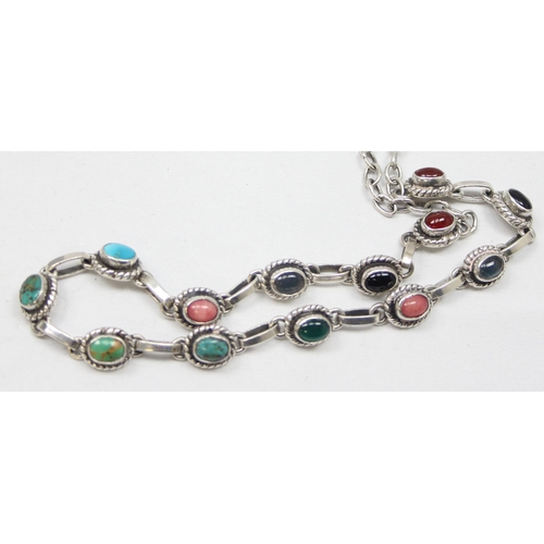 2272 - A long silver and multi-coloured stone set pendant, each piece marked 925 and XRF confirmed, approx ... 