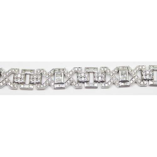 2274 - An Art Deco style 925 silver bracelet, various cuts and settings of white stones in angular setting,... 