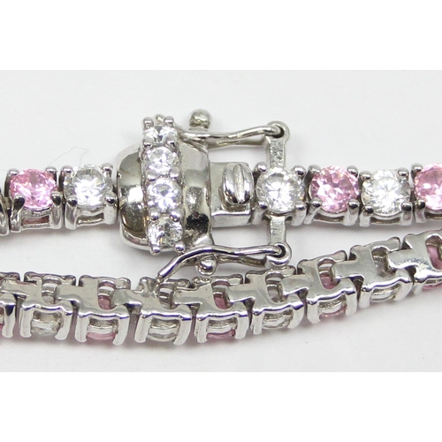 2277 - A classic style 925 silver and white stone tennis bracelet, marked 925 and XRF confirmed, approx 20c... 