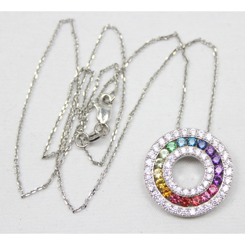 2281 - A highly decorative 925 silver pendant necklace on chain, a central row of multi-coloured stones enc... 