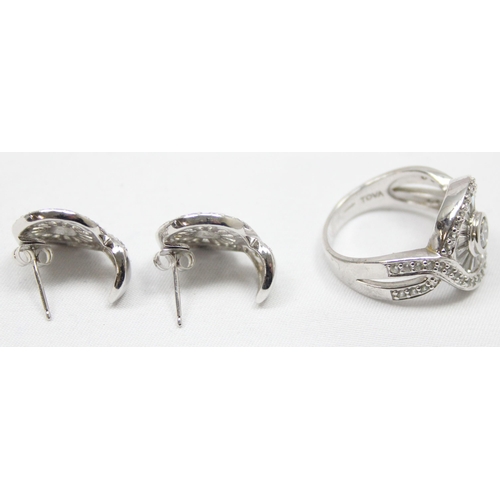 2282 - A 925 silver and white stone ring and matching earring set, all marked 925 and XRF confirmed, ring a... 