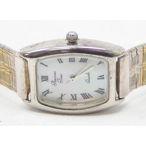 1307 - Precious Time 925 silver ladies watch with tri-coloured strap and quartz movement