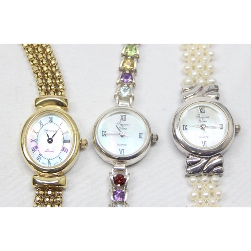 1311 - 3 ladies watches all marked 925 silver, one with faux pearl strap, one silver-gilt and one with colo... 