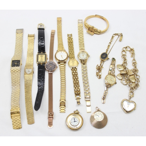 1312 - 13 x gold plated ladies watches to incl fob watches and an Accurist example