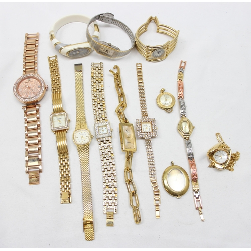 1314 - 13 x gold plated ladies dress watches to incl Love Rocks