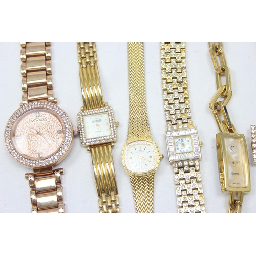 1314 - 13 x gold plated ladies dress watches to incl Love Rocks