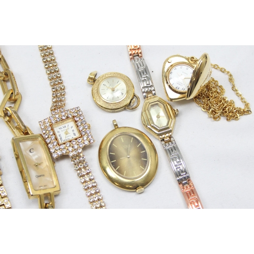 1314 - 13 x gold plated ladies dress watches to incl Love Rocks