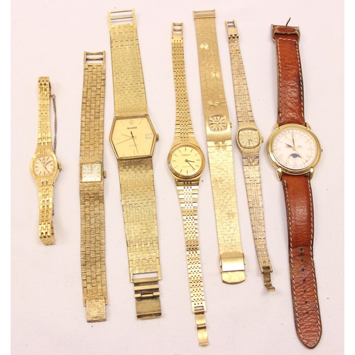 6 assorted vintage gold plated watches with gold plated straps to inc ...