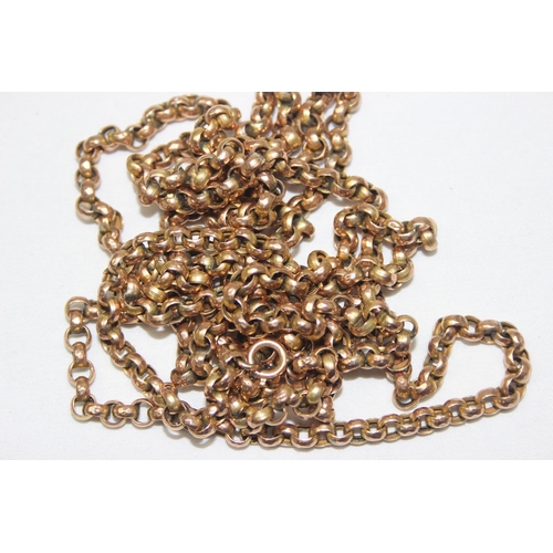 2008 - An antique 9ct gold belcher or muff chain, marked 9c and XRF confirmed, approx 158cm long, approx 41... 