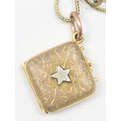 2013 - A vintage 9ct gold diamond shaped locket pendant on 9ct gold chain, both marked 9 and XRF confirmed,... 