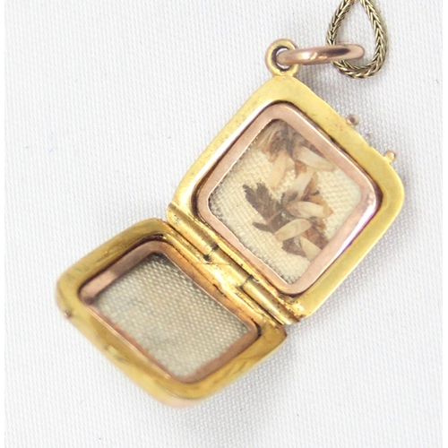 2013 - A vintage 9ct gold diamond shaped locket pendant on 9ct gold chain, both marked 9 and XRF confirmed,... 