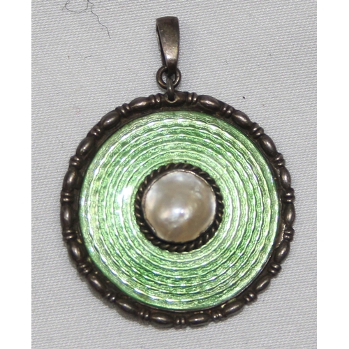 2021 - Charles Horner, an early 20th century silver, enamel and pearl pendant, marked for Chester 1912 by C... 