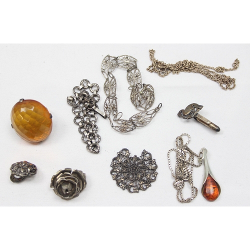 2028 - Qty of assorted mixed silver mounted jewellery, some marked, all XRF tests as silver