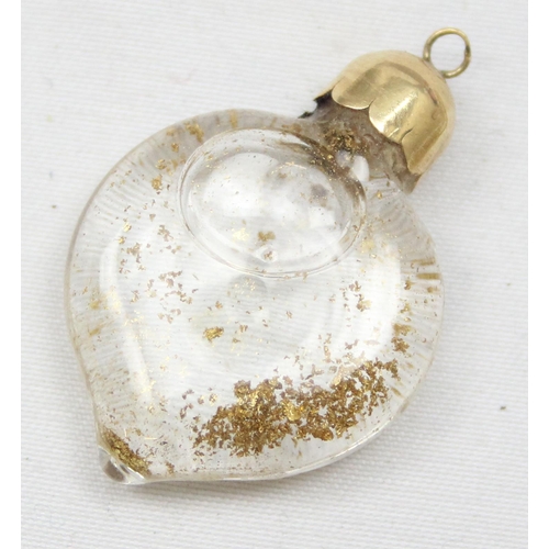 2340 - 9ct gold chain with a glass vial pendant containing gold leaf, the chain marked 375 and XRF confirme... 