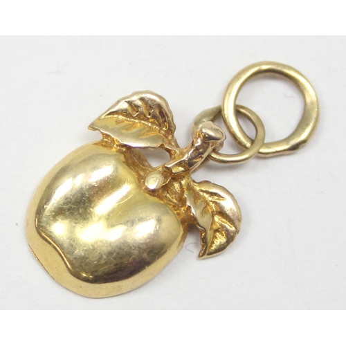 2343 - A 14ct gold pendant or charm formed as an apple, marked 14k and XRF confirmed, approx 1.88g gross