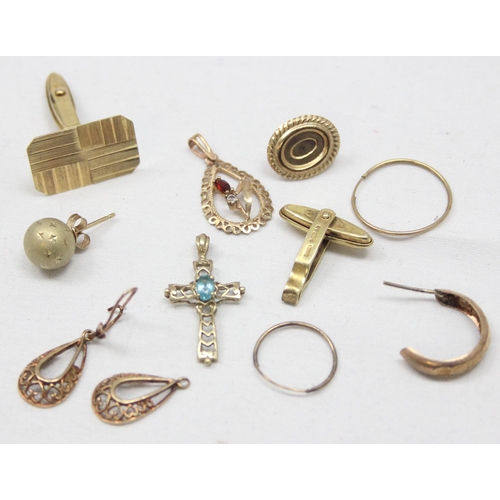 2366 - Qty of assorted 9ct gold jewellery, most pieces marked but all XRF confirmed, approx 9.34g gross