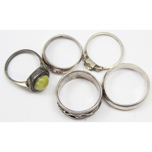 2374 - 5 assorted silver rings, various stones and designs, all XRF confirmed, approx sizes M -V