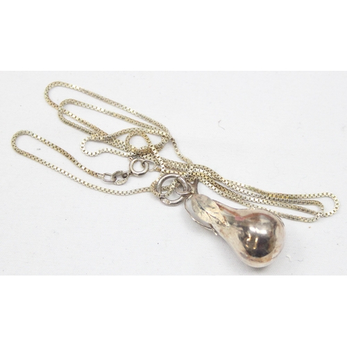 2381 - An unusual silver pear pendant on silver chain, marked and XRF confirmed, chain approx 60cm long