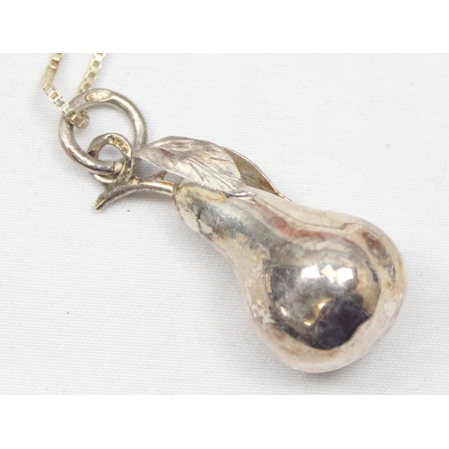 2381 - An unusual silver pear pendant on silver chain, marked and XRF confirmed, chain approx 60cm long