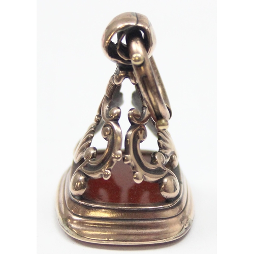 2384 - An unusual Georgian gold cased or gold filled fob seal with carnelian setting, unusually large at ap... 