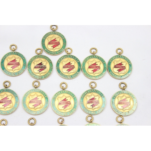 2387 - Charlotteville Cycling Club of Guildford, 19 assorted gold plated and enamel cycling club medals, ma... 