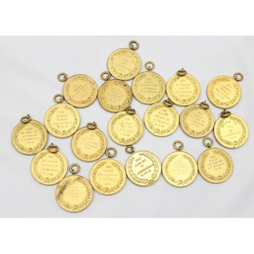 2387 - Charlotteville Cycling Club of Guildford, 19 assorted gold plated and enamel cycling club medals, ma... 