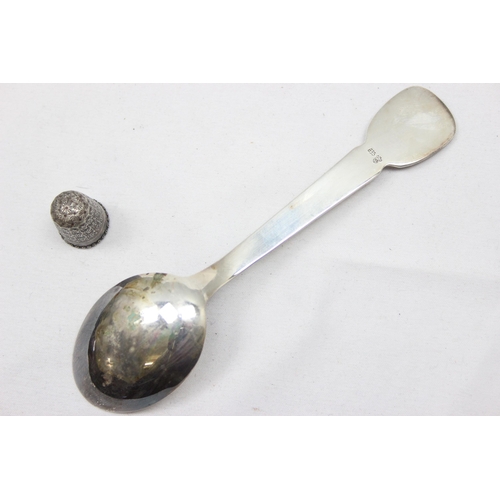 1009 - A retro German 835 silver spoon, the terminal formed as a longcase clock with weights and a Charles ... 