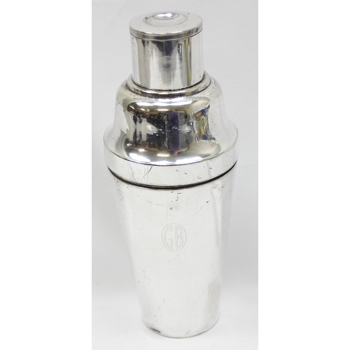 1043 - An Art Deco period silver plated cocktail shaker by Mappin & Webb, made from Princes Triple Deposit ... 