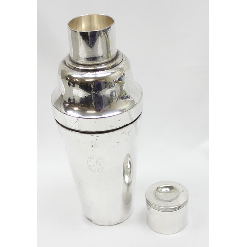 1043 - An Art Deco period silver plated cocktail shaker by Mappin & Webb, made from Princes Triple Deposit ... 