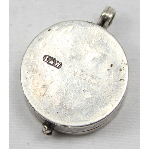 1053 - A small silver fob compass, the case engraved with a scene of an 18th century galleon or clipper, Bi... 