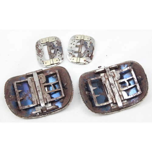 1057 - A boxed set of 4 19th century leather and bright cut steel shoe buckles, box marked for Ede & Son of... 