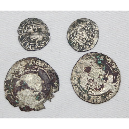 1207 - 4 assorted hammered silver coins, all very worn, the 2 larger examples XRF at approx 50% pure, the o... 