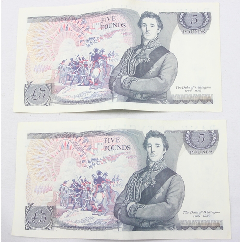 1210 - 5 Duke of Wellington reverse D.H.F. Somerset £5 notes with consecutive serial numbers, EY10 741029 -... 