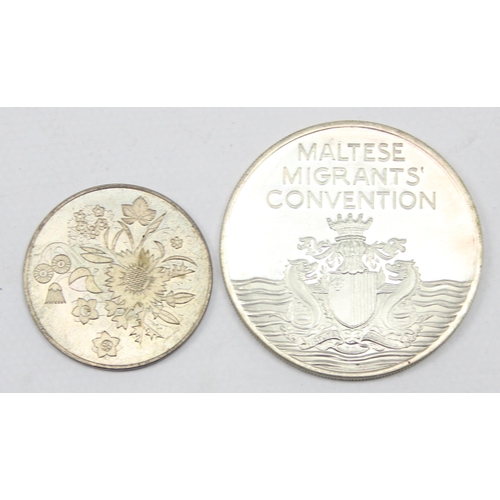 1216 - A 1969 Maltese Migrants' Convention silver medallion and a 1969 Swiss silver medallion, each XRF tes... 