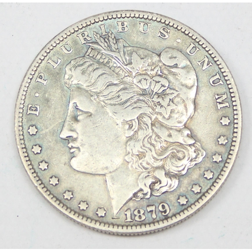 1240 - USA silver Morgan dollar coin, 1879 New Orleans mint, approx 26.44g gross