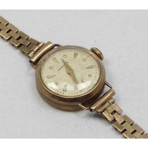 1300 - A vintage 9ct gold Certina watch with 9ct gold strap, London 1955, approx 16.13g gross inc strap and... 