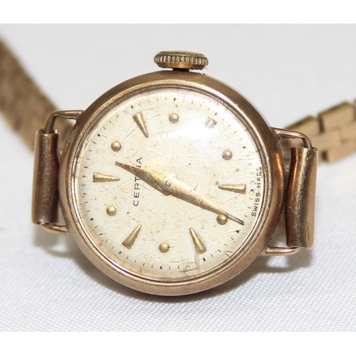 1300 - A vintage 9ct gold Certina watch with 9ct gold strap, London 1955, approx 16.13g gross inc strap and... 