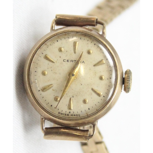 1300 - A vintage 9ct gold Certina watch with 9ct gold strap, London 1955, approx 16.13g gross inc strap and... 